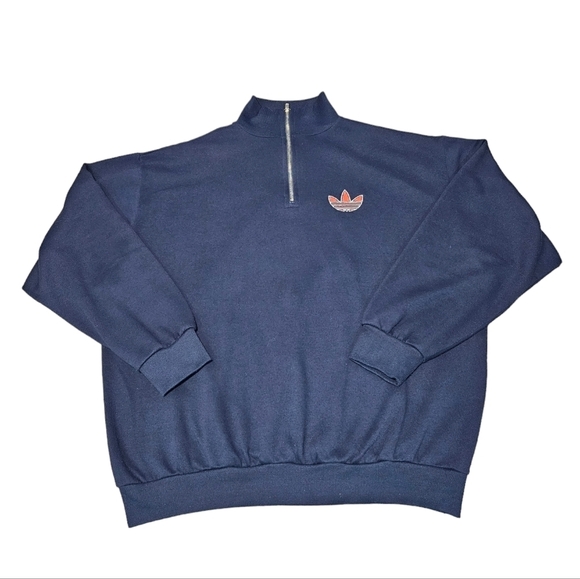 Vintage Adidas‎ Navy 1/4 Zip Pullover Mock Neck Sweatshirt Size XL Men's T30 - Picture 1 of 10